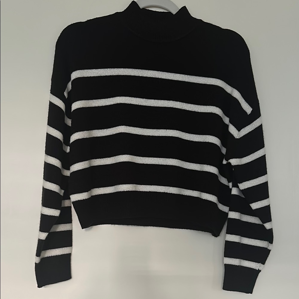 H&M Black and White Striped Mockneck Sweater